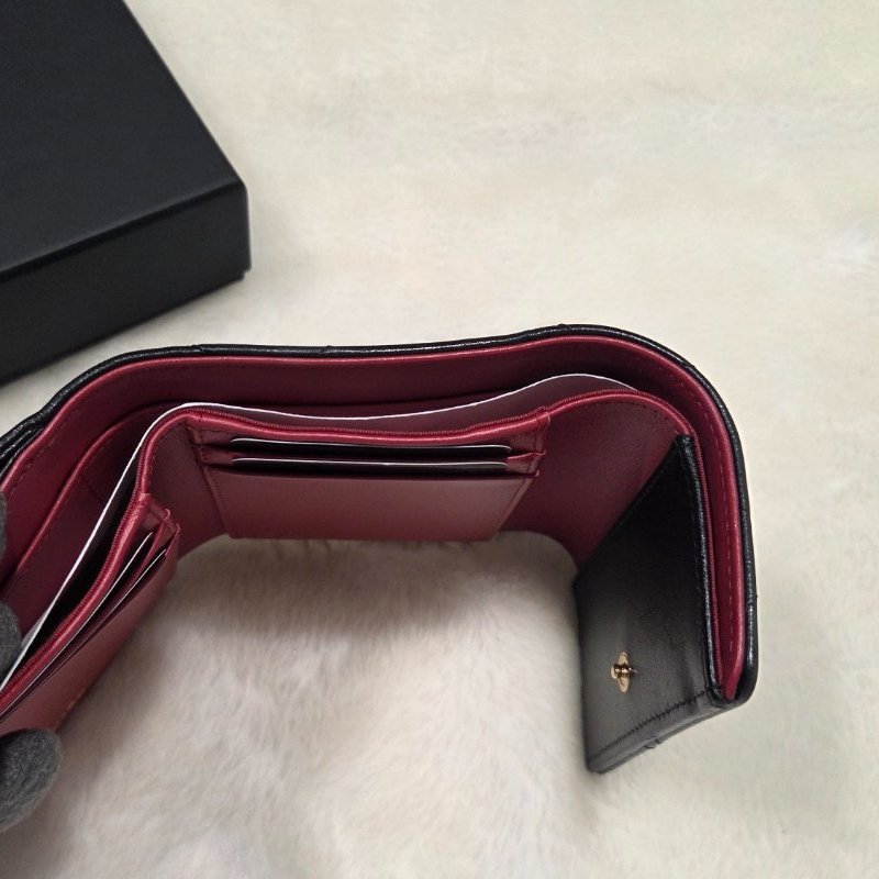 香奈兒CHANEL19經典菱格皮穿鍊黑金拉鍊零錢包三折短夾/ 皮夾-7