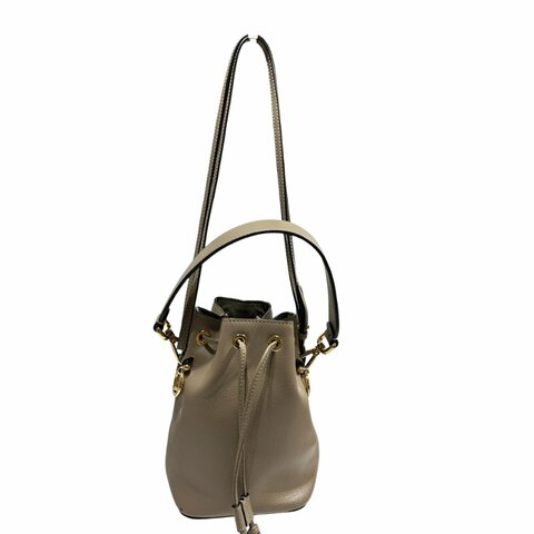 FENDI Calfskin Leather Mon Tresor Bucket Bag Grey Beige GHW
