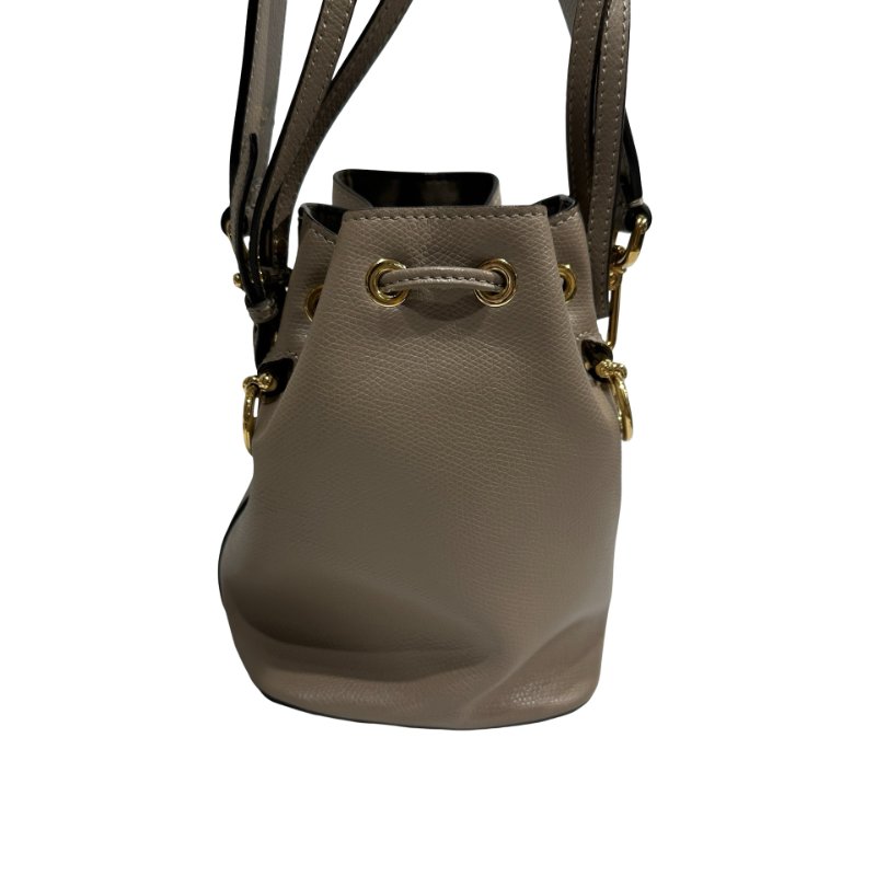 FENDI Calfskin Leather Mon Tresor Bucket Bag Grey Beige GHW-1