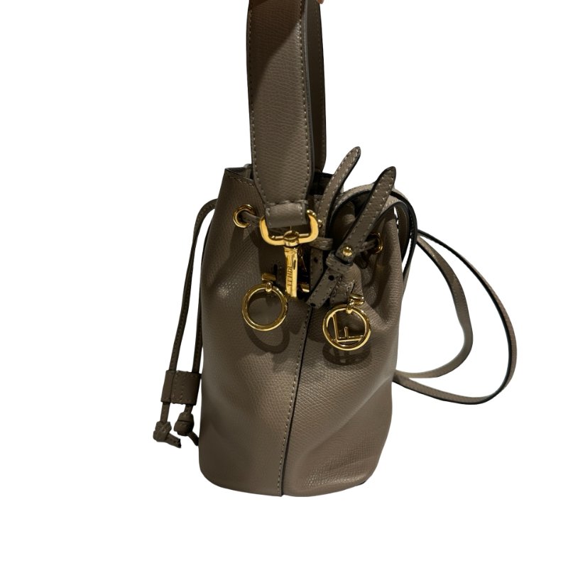 FENDI Calfskin Leather Mon Tresor Bucket Bag Grey Beige GHW-3