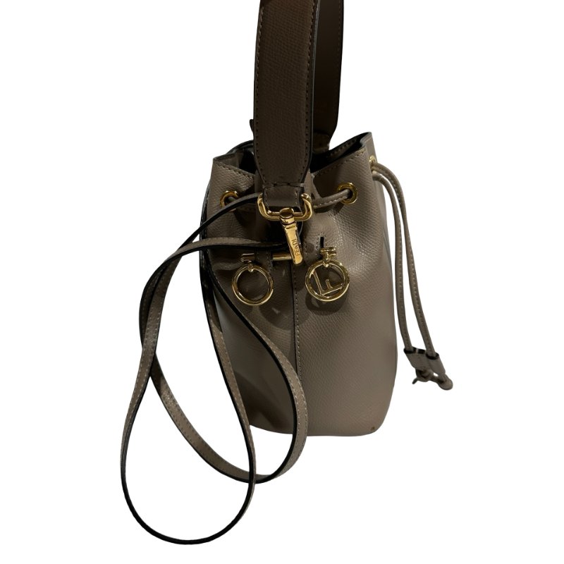 FENDI Calfskin Leather Mon Tresor Bucket Bag Grey Beige GHW-4