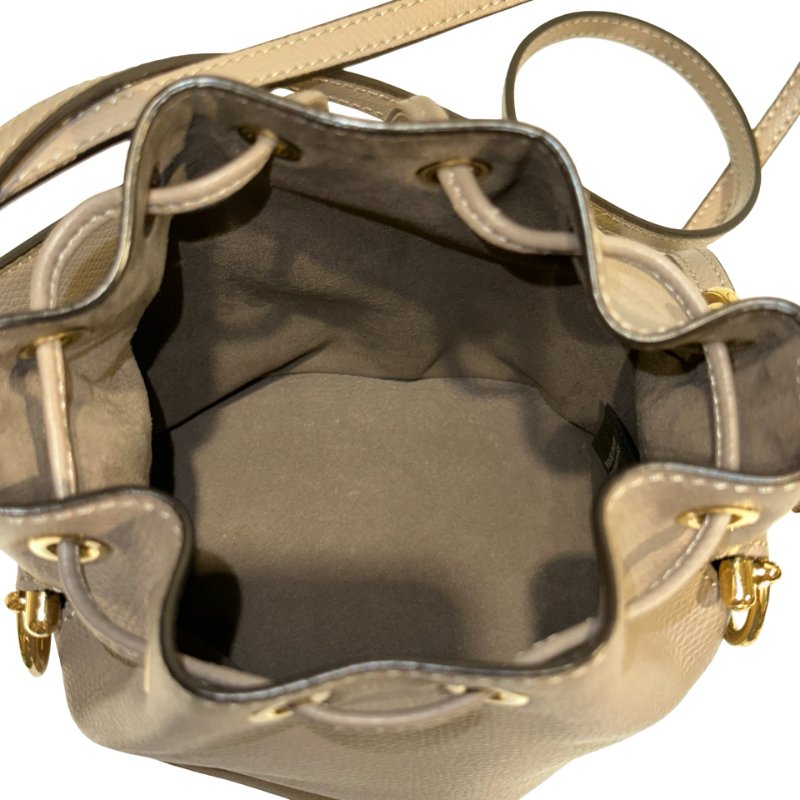 FENDI Calfskin Leather Mon Tresor Bucket Bag Grey Beige GHW-12
