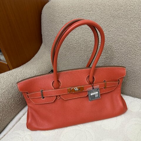 中古 愛馬仕 Hermes Birkin 42 Shoulder 銀色五金 Sanguine 紅色印記 Square O 手袋