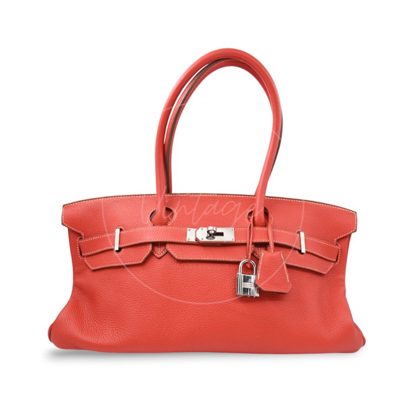 中古 愛馬仕 Hermes Birkin 42 Shoulder 銀色五金 Sanguine 紅色印記 Square O 手袋-1