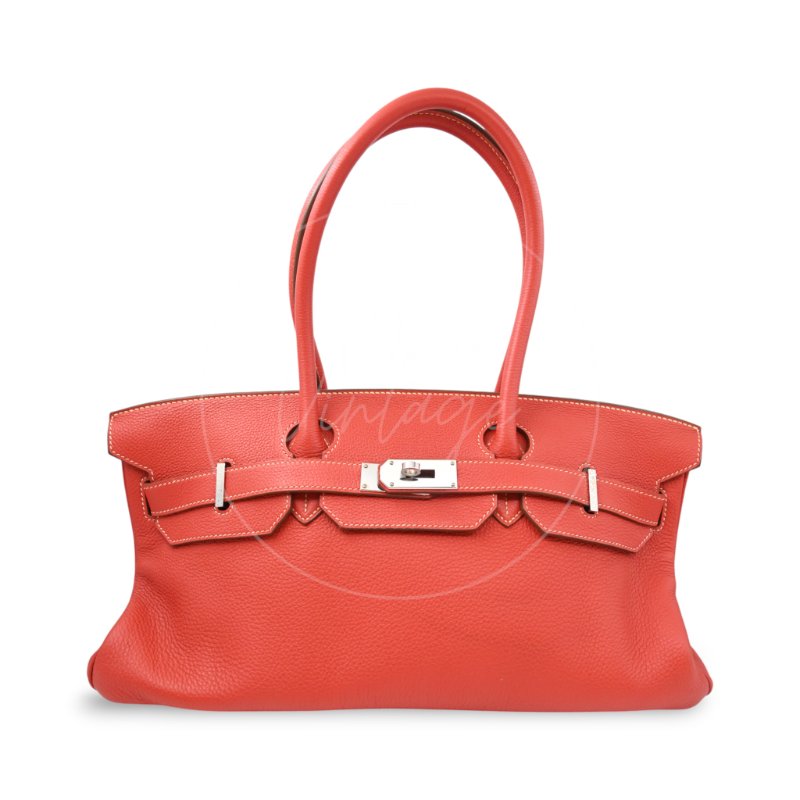 中古 愛馬仕 Hermes Birkin 42 Shoulder 銀色五金 Sanguine 紅色印記 Square O 手袋-8