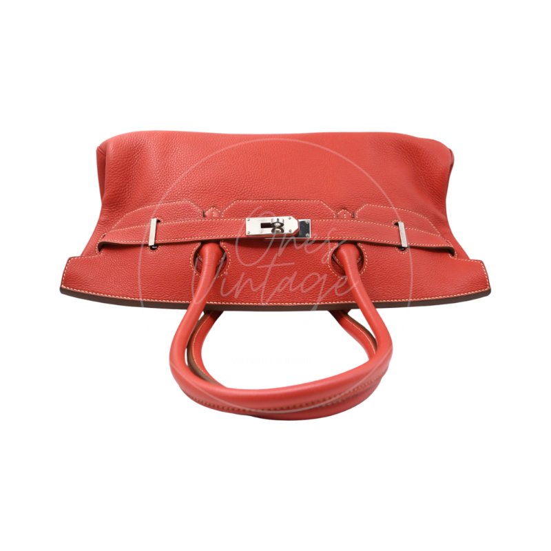 中古 愛馬仕 Hermes Birkin 42 Shoulder 銀色五金 Sanguine 紅色印記 Square O 手袋-11