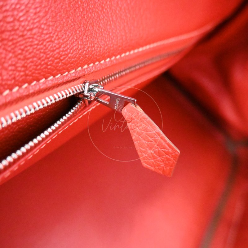 中古 愛馬仕 Hermes Birkin 42 Shoulder 銀色五金 Sanguine 紅色印記 Square O 手袋-22