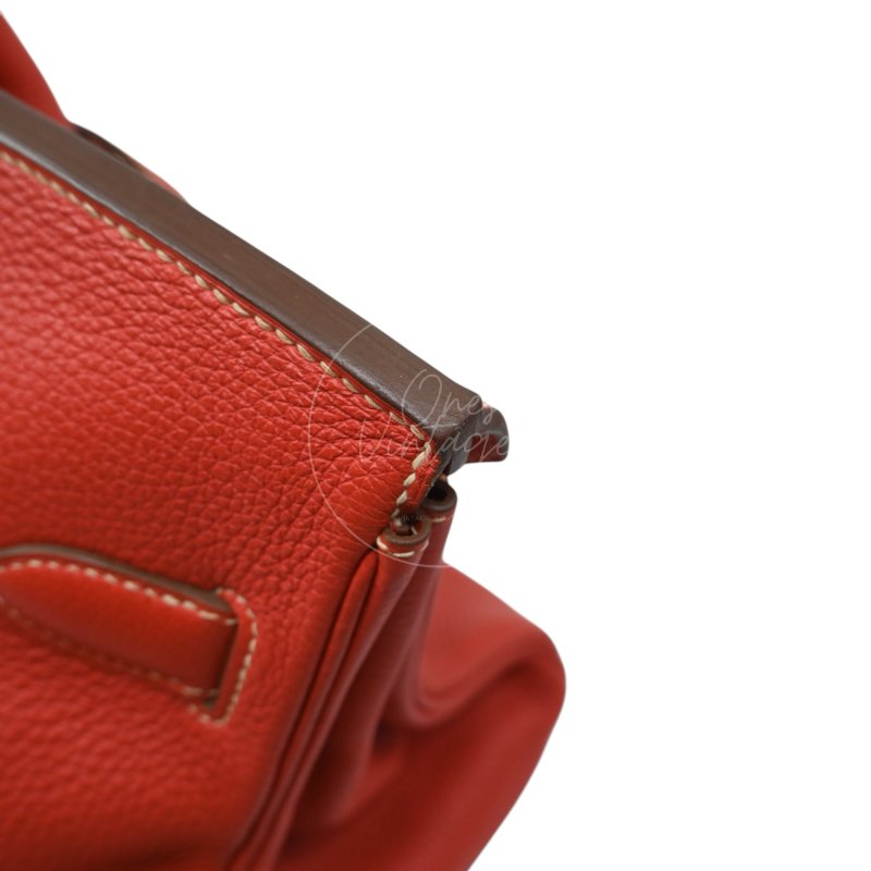 中古 愛馬仕 Hermes Birkin 42 Shoulder 銀色五金 Sanguine 紅色印記 Square O 手袋-24