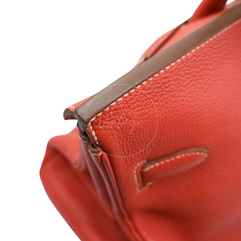 中古 愛馬仕 Hermes Birkin 42 Shoulder 銀色五金 Sanguine 紅色印記 Square O 手袋-25