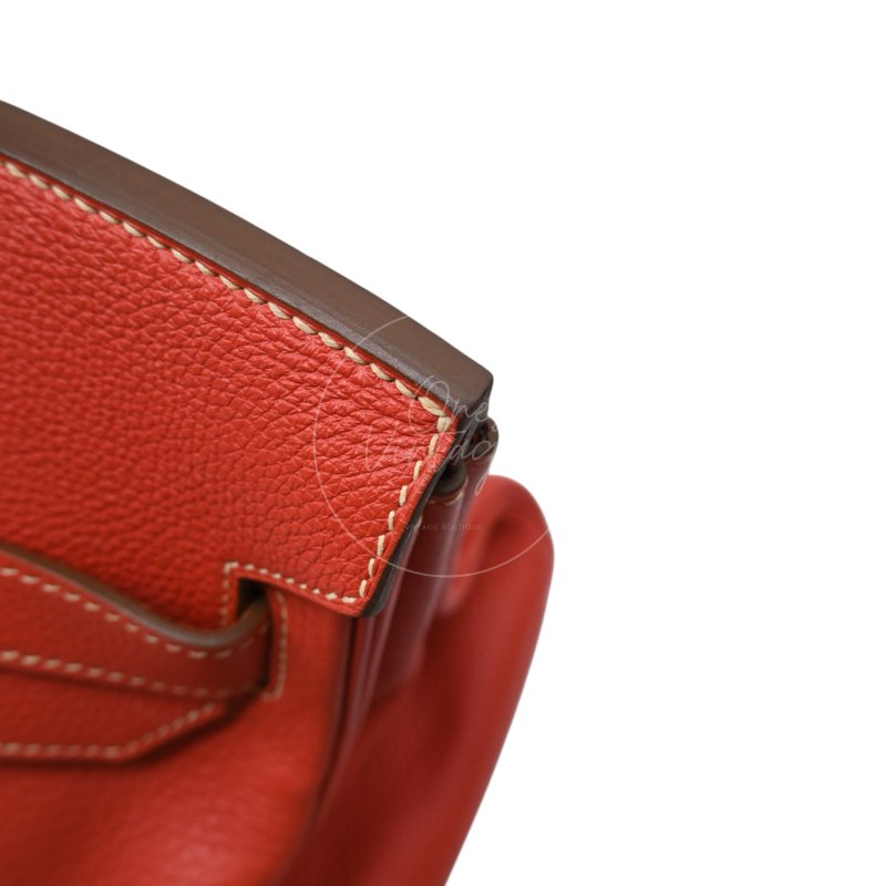 中古 愛馬仕 Hermes Birkin 42 Shoulder 銀色五金 Sanguine 紅色印記 Square O 手袋-26