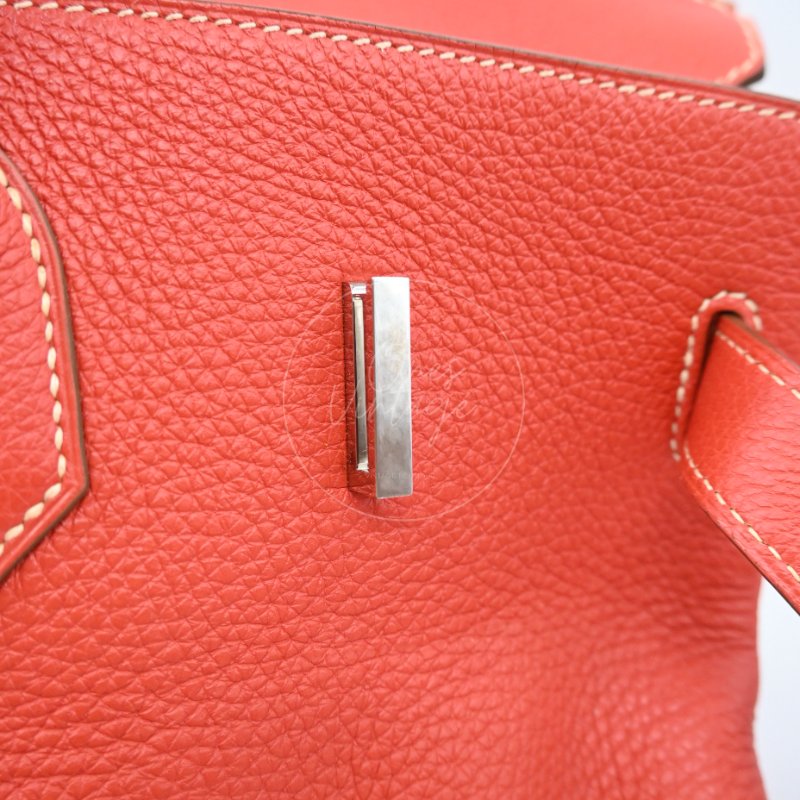 中古 愛馬仕 Hermes Birkin 42 Shoulder 銀色五金 Sanguine 紅色印記 Square O 手袋-27