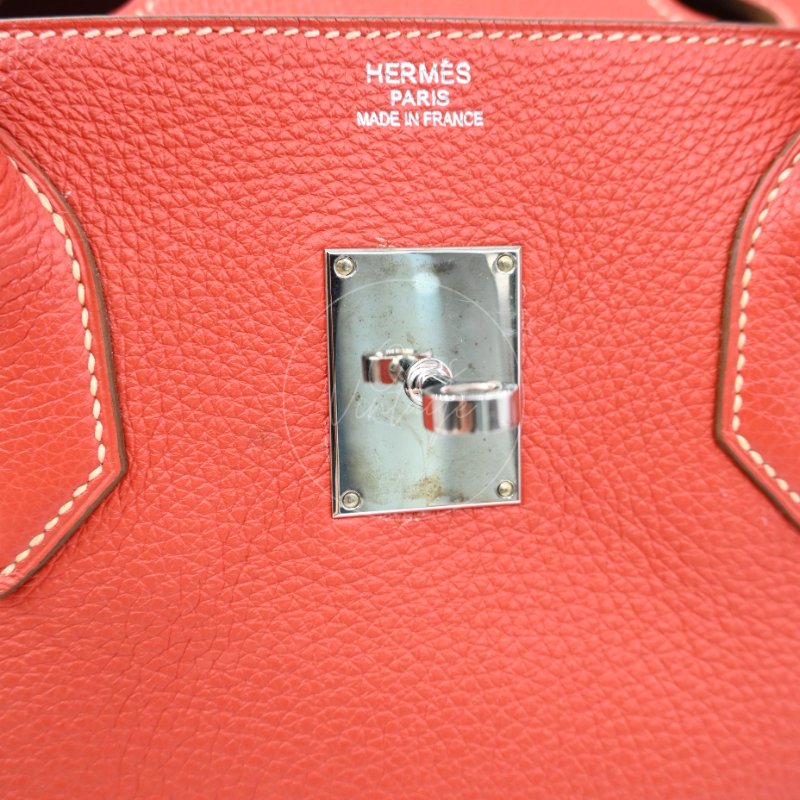 中古 愛馬仕 Hermes Birkin 42 Shoulder 銀色五金 Sanguine 紅色印記 Square O 手袋-29