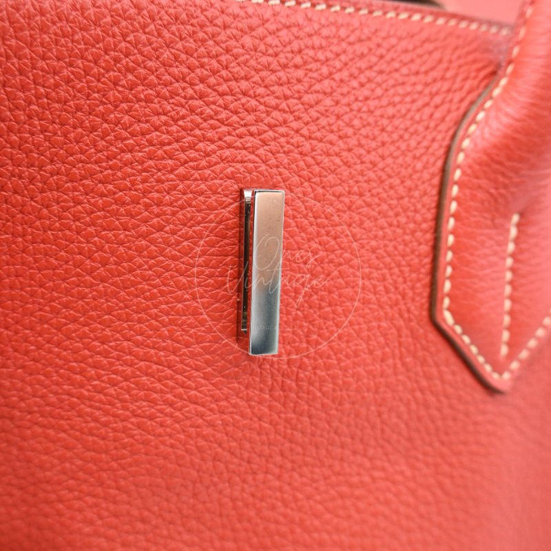 中古 愛馬仕 Hermes Birkin 42 Shoulder 銀色五金 Sanguine 紅色印記 Square O 手袋-30
