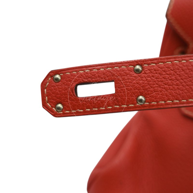 中古 愛馬仕 Hermes Birkin 42 Shoulder 銀色五金 Sanguine 紅色印記 Square O 手袋-32