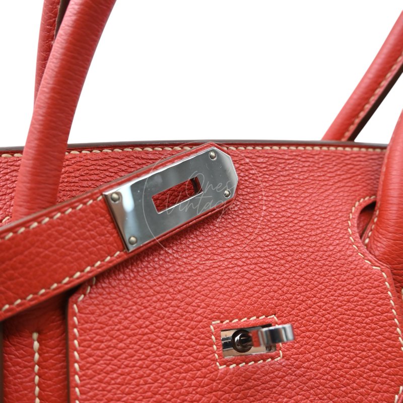 中古 愛馬仕 Hermes Birkin 42 Shoulder 銀色五金 Sanguine 紅色印記 Square O 手袋-33