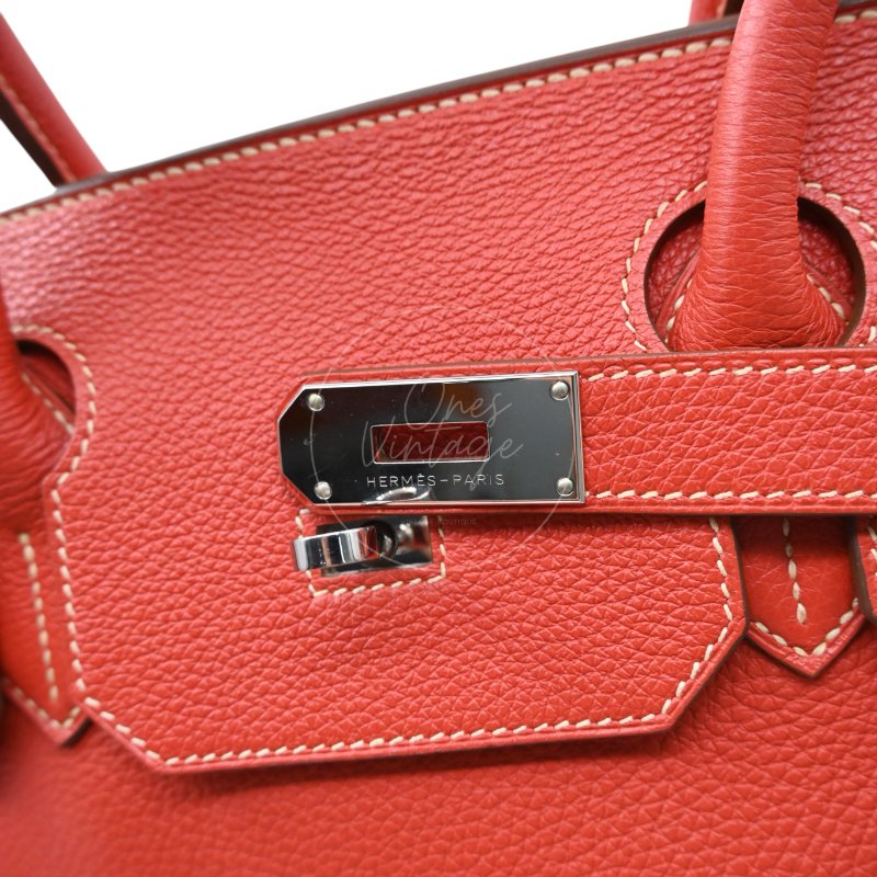 中古 愛馬仕 Hermes Birkin 42 Shoulder 銀色五金 Sanguine 紅色印記 Square O 手袋-34