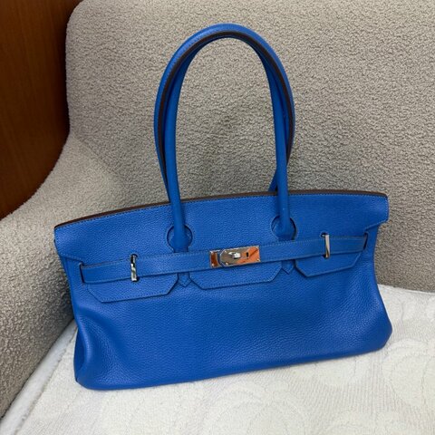 中古 愛馬仕 Hermes Birkin Shoulder 42 藍色 Togo 銀色五金 印記 Square O 手袋