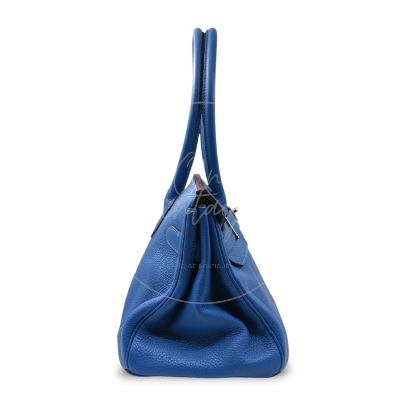 中古 愛馬仕 Hermes Birkin Shoulder 42 藍色 Togo 銀色五金 印記 Square O 手袋-2