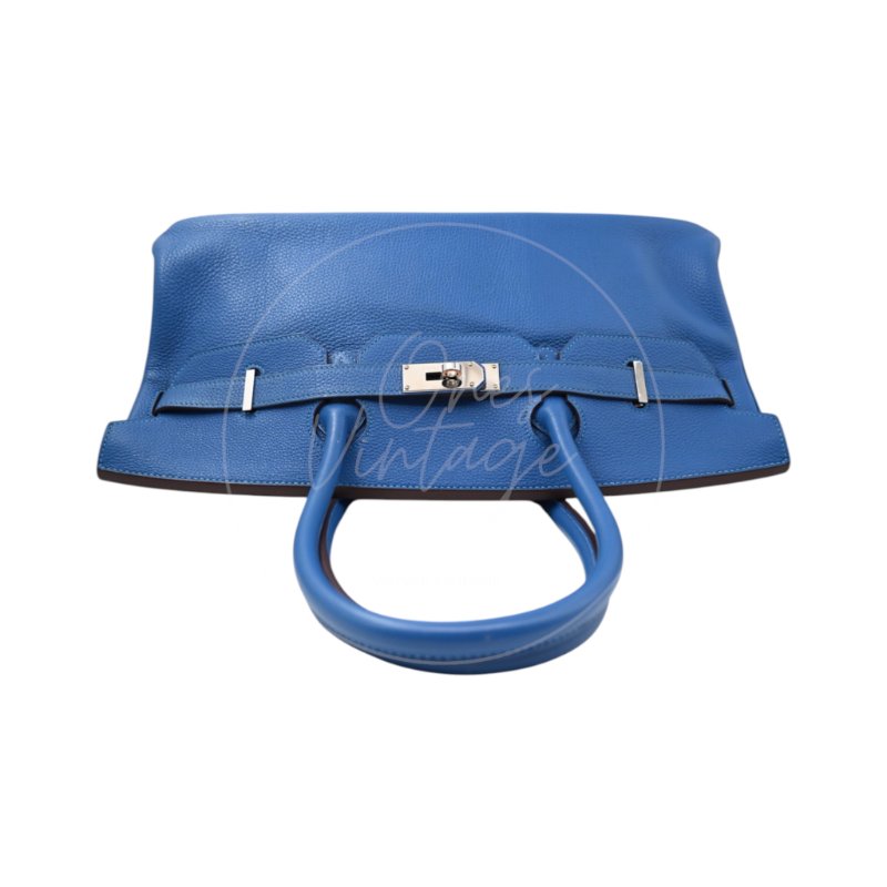 中古 愛馬仕 Hermes Birkin Shoulder 42 藍色 Togo 銀色五金 印記 Square O 手袋-6