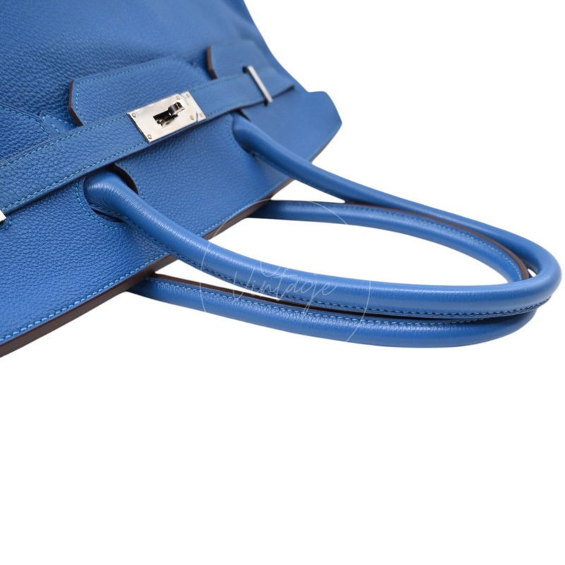 中古 愛馬仕 Hermes Birkin Shoulder 42 藍色 Togo 銀色五金 印記 Square O 手袋-7