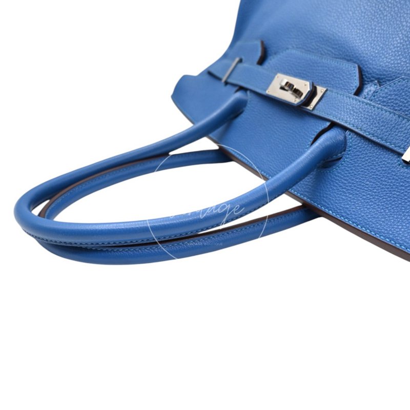中古 愛馬仕 Hermes Birkin Shoulder 42 藍色 Togo 銀色五金 印記 Square O 手袋-8