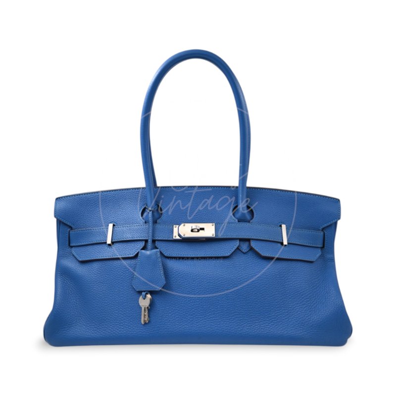 中古 愛馬仕 Hermes Birkin Shoulder 42 藍色 Togo 銀色五金 印記 Square O 手袋-9