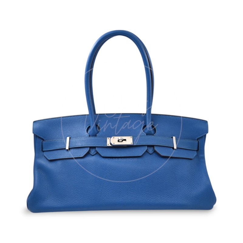 中古 愛馬仕 Hermes Birkin Shoulder 42 藍色 Togo 銀色五金 印記 Square O 手袋-10