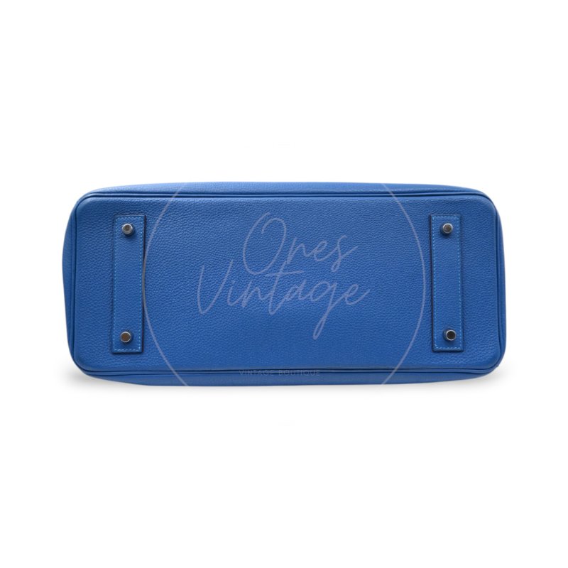 中古 愛馬仕 Hermes Birkin Shoulder 42 藍色 Togo 銀色五金 印記 Square O 手袋-15