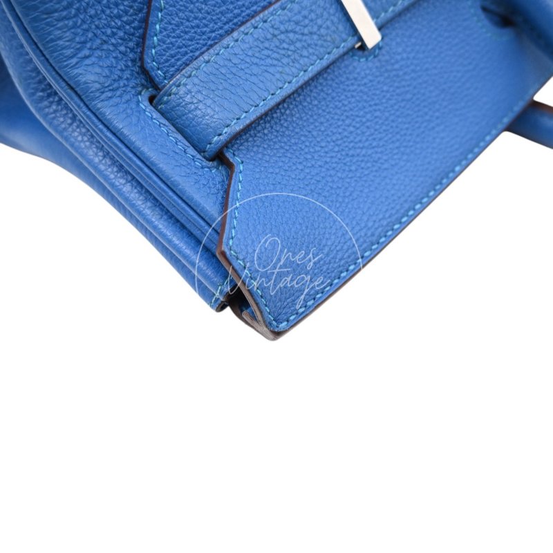 中古 愛馬仕 Hermes Birkin Shoulder 42 藍色 Togo 銀色五金 印記 Square O 手袋-17