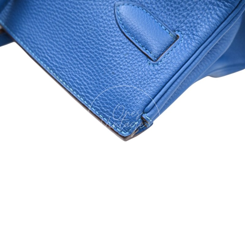 中古 愛馬仕 Hermes Birkin Shoulder 42 藍色 Togo 銀色五金 印記 Square O 手袋-18