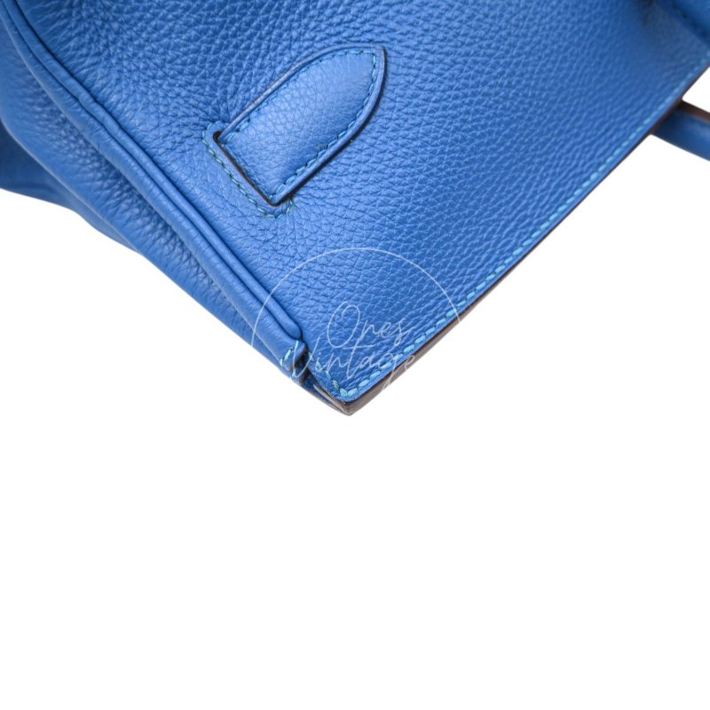 中古 愛馬仕 Hermes Birkin Shoulder 42 藍色 Togo 銀色五金 印記 Square O 手袋-19