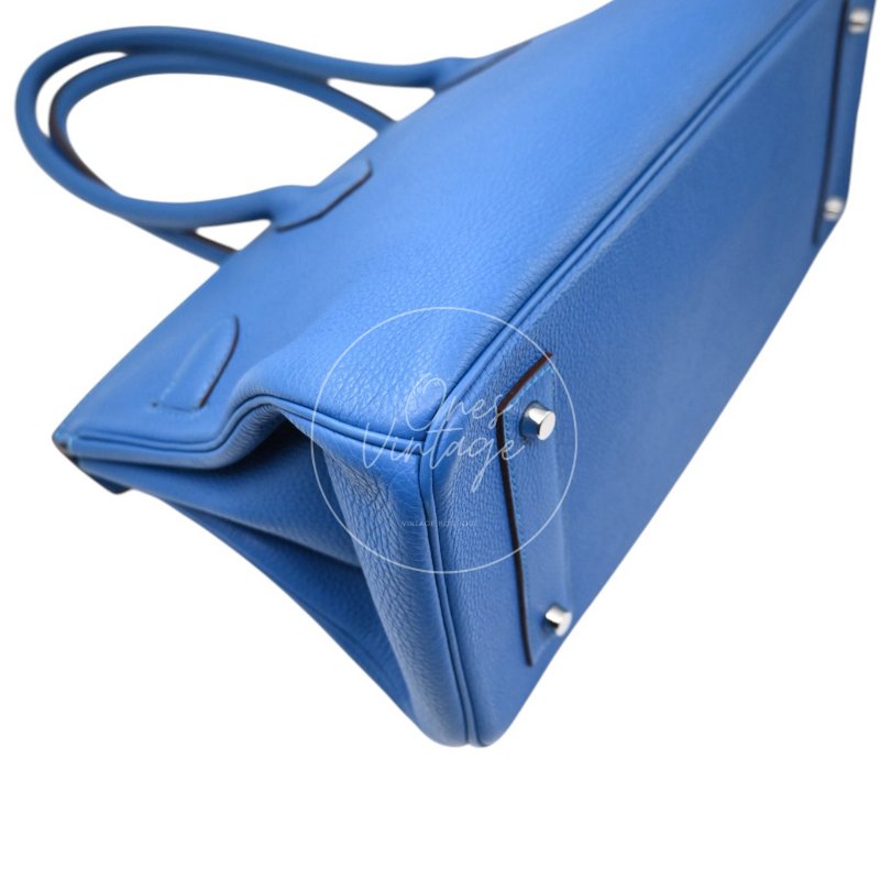 中古 愛馬仕 Hermes Birkin Shoulder 42 藍色 Togo 銀色五金 印記 Square O 手袋-20