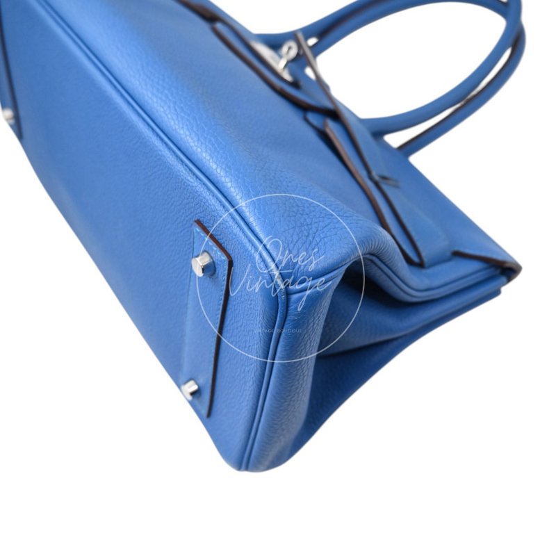 中古 愛馬仕 Hermes Birkin Shoulder 42 藍色 Togo 銀色五金 印記 Square O 手袋-23