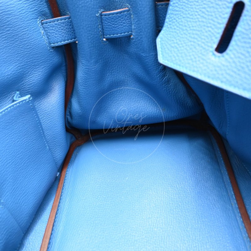 中古 愛馬仕 Hermes Birkin Shoulder 42 藍色 Togo 銀色五金 印記 Square O 手袋-24
