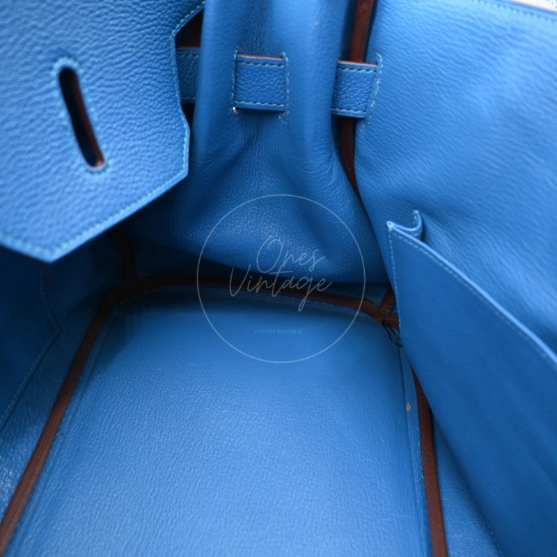 中古 愛馬仕 Hermes Birkin Shoulder 42 藍色 Togo 銀色五金 印記 Square O 手袋-25