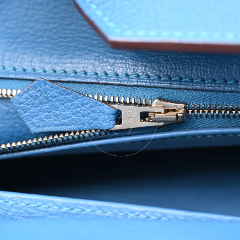 中古 愛馬仕 Hermes Birkin Shoulder 42 藍色 Togo 銀色五金 印記 Square O 手袋-29