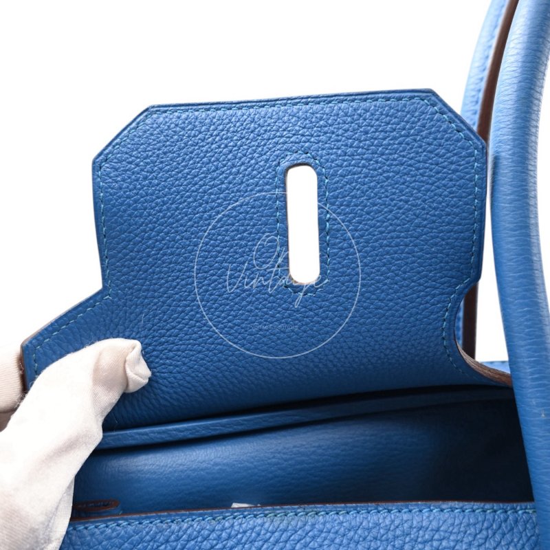 中古 愛馬仕 Hermes Birkin Shoulder 42 藍色 Togo 銀色五金 印記 Square O 手袋-31