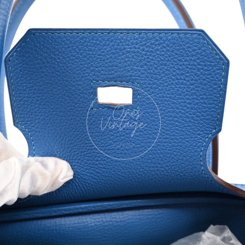 中古 愛馬仕 Hermes Birkin Shoulder 42 藍色 Togo 銀色五金 印記 Square O 手袋-32
