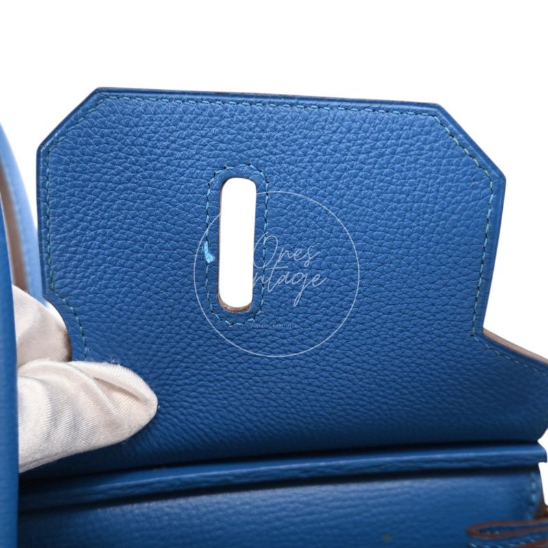 中古 愛馬仕 Hermes Birkin Shoulder 42 藍色 Togo 銀色五金 印記 Square O 手袋-33