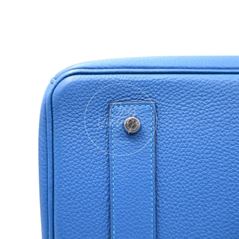 中古 愛馬仕 Hermes Birkin Shoulder 42 藍色 Togo 銀色五金 印記 Square O 手袋-34