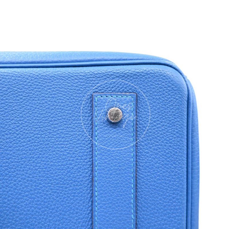 中古 愛馬仕 Hermes Birkin Shoulder 42 藍色 Togo 銀色五金 印記 Square O 手袋-35