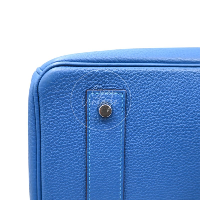 中古 愛馬仕 Hermes Birkin Shoulder 42 藍色 Togo 銀色五金 印記 Square O 手袋-36