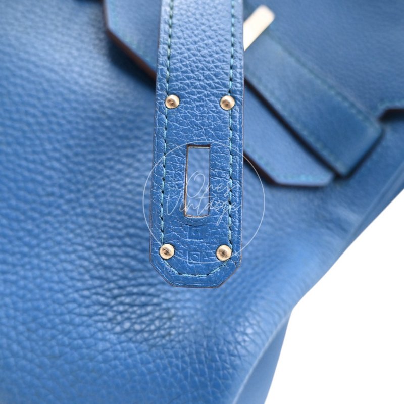 中古 愛馬仕 Hermes Birkin Shoulder 42 藍色 Togo 銀色五金 印記 Square O 手袋-38