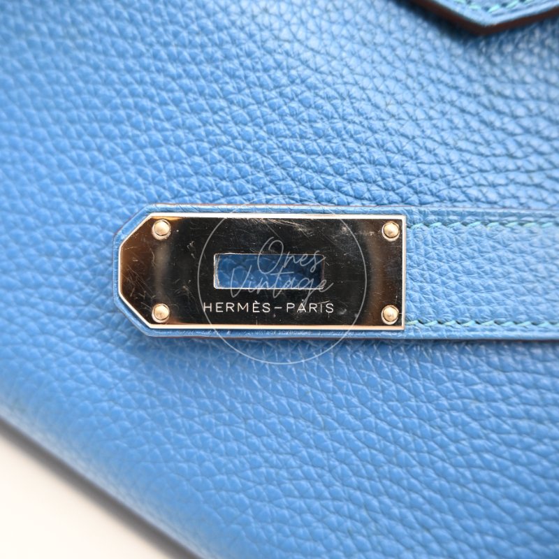 中古 愛馬仕 Hermes Birkin Shoulder 42 藍色 Togo 銀色五金 印記 Square O 手袋-39