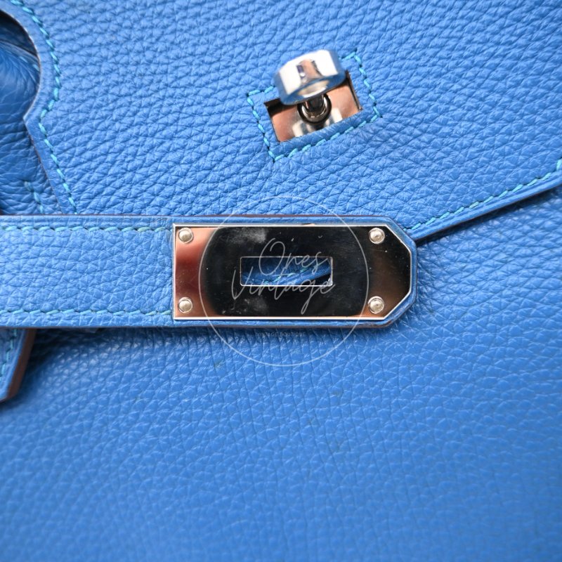 中古 愛馬仕 Hermes Birkin Shoulder 42 藍色 Togo 銀色五金 印記 Square O 手袋-40