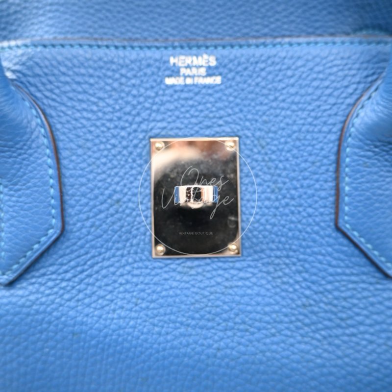 中古 愛馬仕 Hermes Birkin Shoulder 42 藍色 Togo 銀色五金 印記 Square O 手袋-43