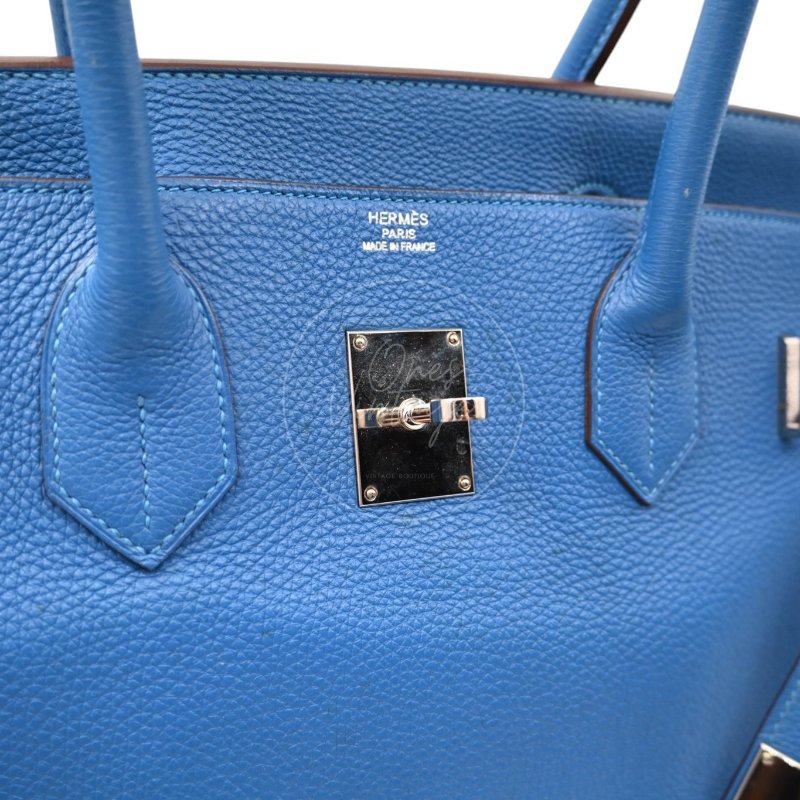 中古 愛馬仕 Hermes Birkin Shoulder 42 藍色 Togo 銀色五金 印記 Square O 手袋-44