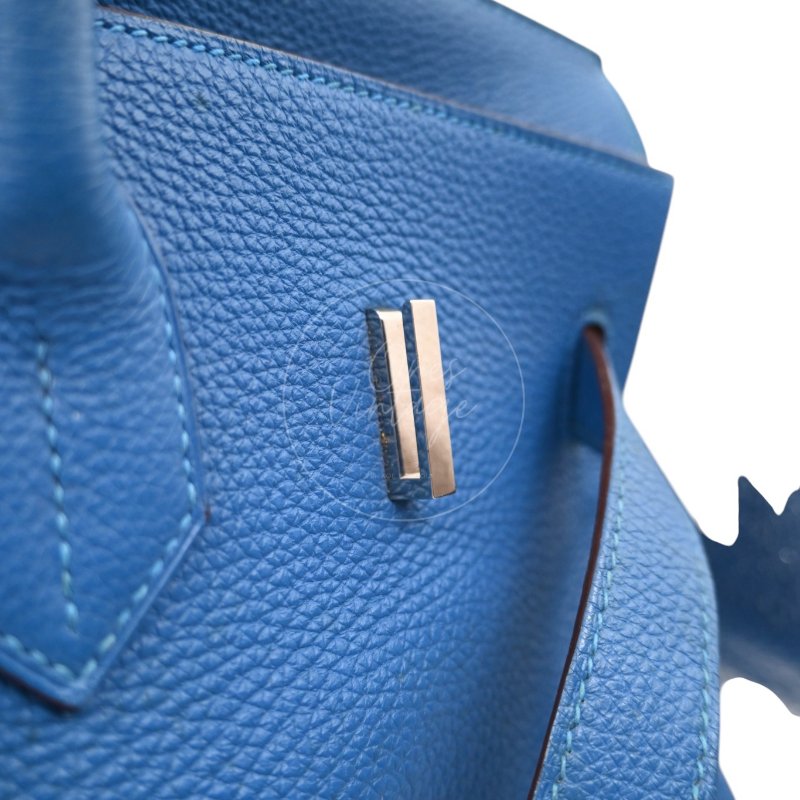 中古 愛馬仕 Hermes Birkin Shoulder 42 藍色 Togo 銀色五金 印記 Square O 手袋-46