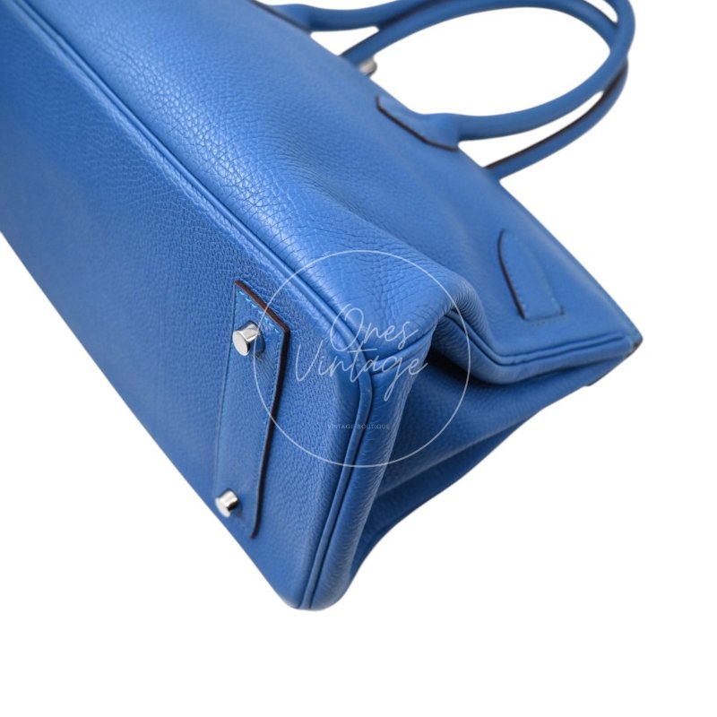 中古 愛馬仕 Hermes Birkin Shoulder 42 藍色 Togo 銀色五金 印記 Square O 手袋-53