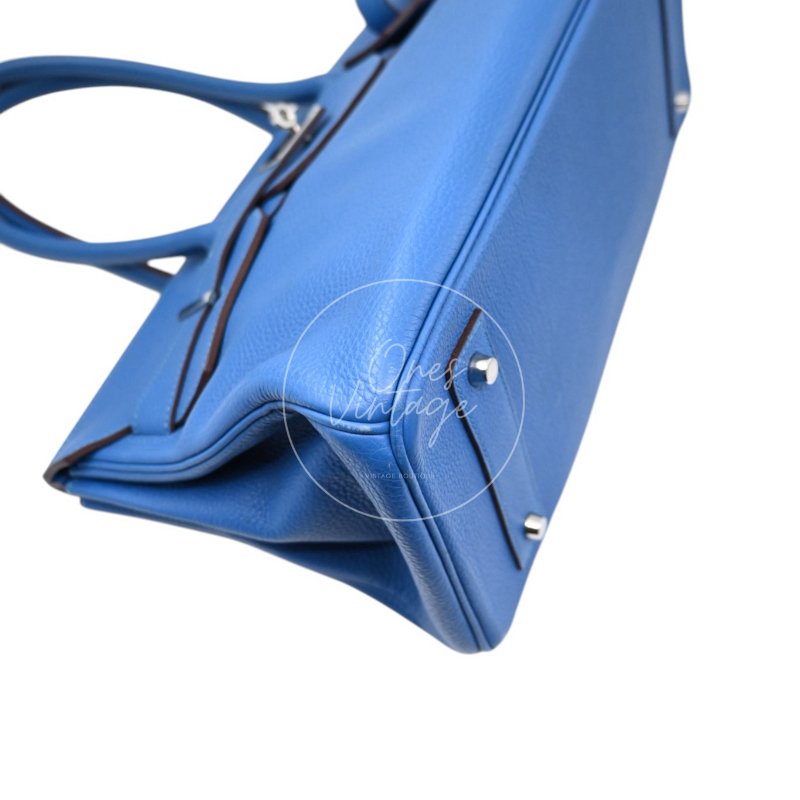 中古 愛馬仕 Hermes Birkin Shoulder 42 藍色 Togo 銀色五金 印記 Square O 手袋-54